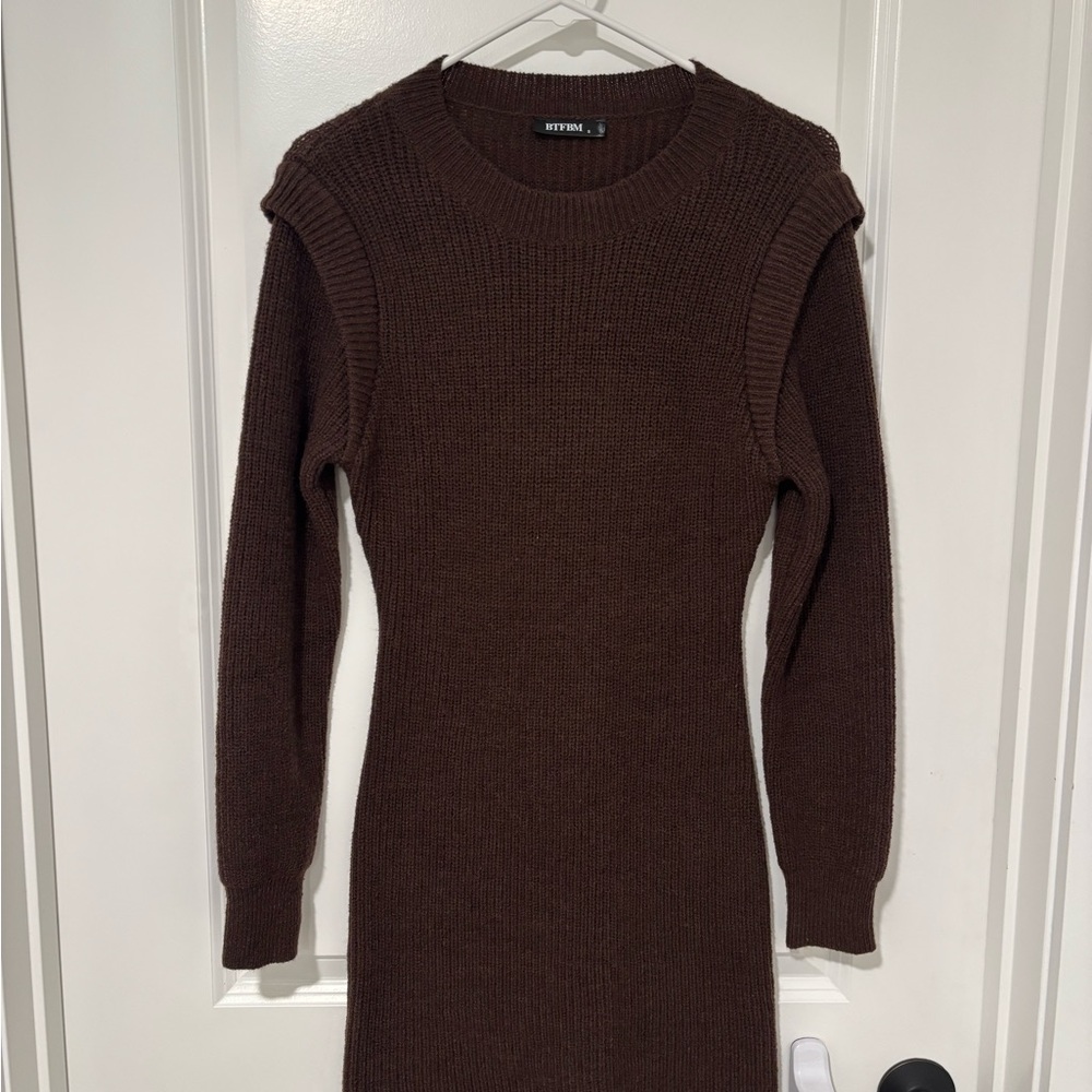 Chocolate Brown Long Sleeve Knit Dress